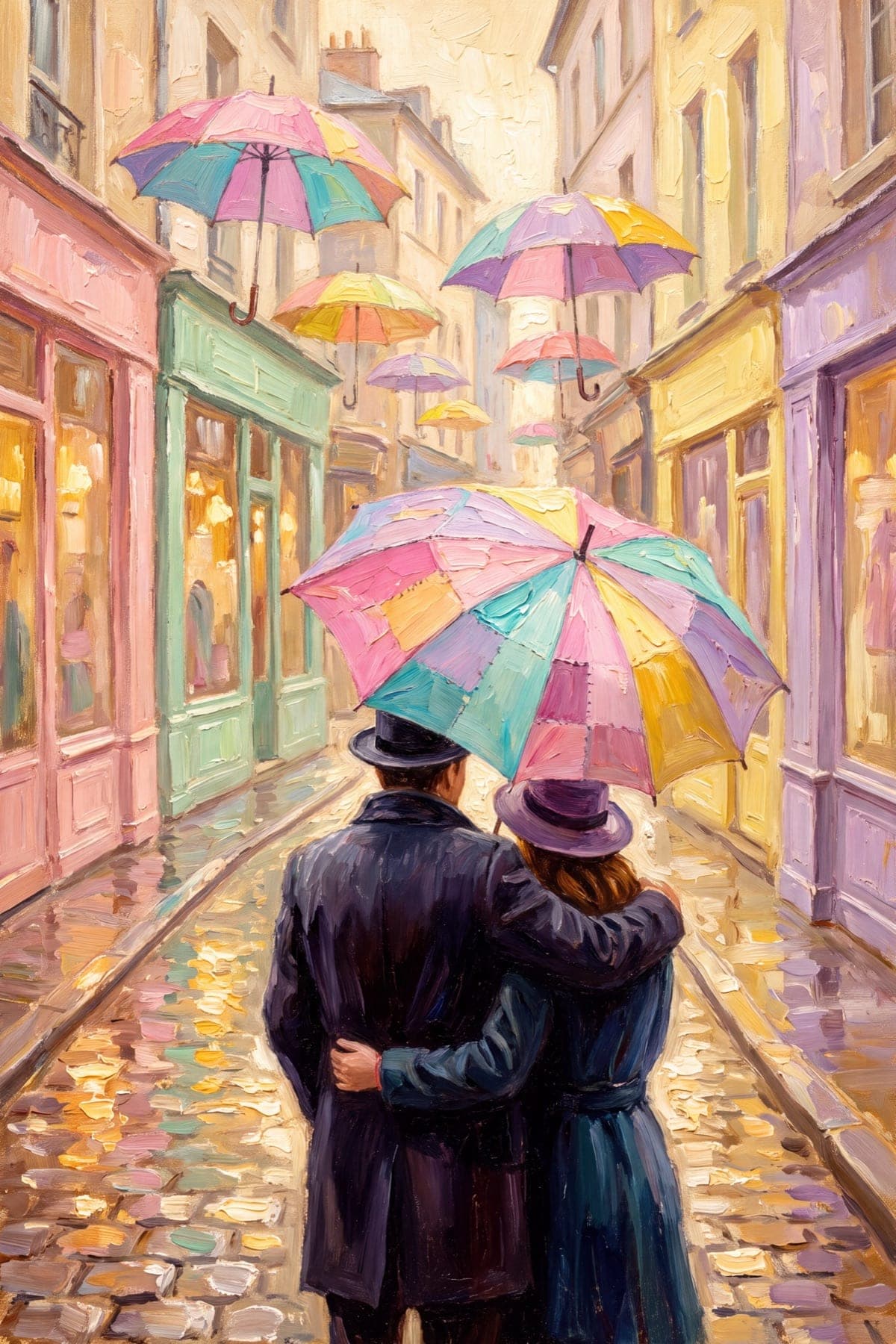 Romance sous la pluie colorée
